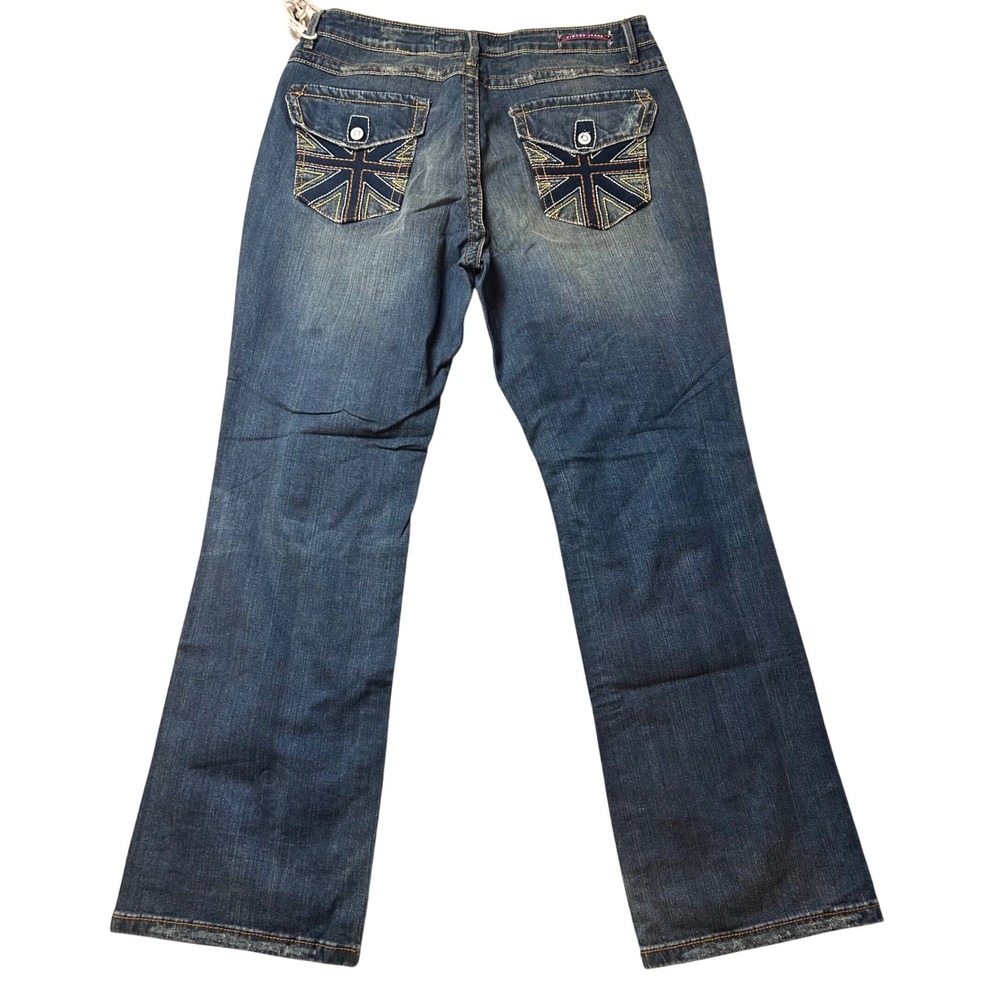 VTG Vigoss Jeans Womens 17/18 Blue Denim Bootcut Union Jack Embroidered 36x31